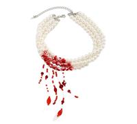 Heart Pendant Necklace for Women Charm Necklace Gothic Bloody Pearl Necklace Jewelry Multilayer Red Blood Tassel Chains Dripping Pearls Creative Accessories A Necklaces for Women Womens Long Necklaces