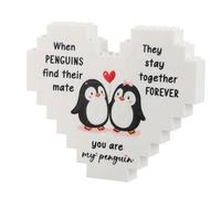 Heart Penguin Building Blocks Plaque for Couples, I Love You Penguin Plaque Christmas Valentines Birthday Anniversary Love presents for Wife Husband Girlfriend Boyfriend