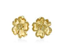 Heart Petals Flower Cubic Zirconia CZ Clip On Earrings For Women Non Pierced Ears Matte Gold Plated Brass
