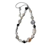 Heart Phone Charm Strap with Flower Bead Pendant Stylish and Versatile Anti-Lost Lanyard for Mobile Accessories, cloth/feather, No Gemstone