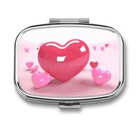 Heart Pill Box 2 Compartment, Portable Pill Case with Mirror for Pocket Purse Travel, Mini Metal Medicine Organizer for Vitamins Fish Oil