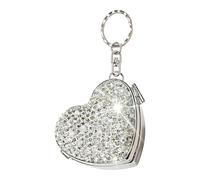 Heart Pill Box Portable Metal Medication Storage Case with Keychain | Elegant Sparkling Diamond Storage Organizer for Travel Bags for Women, Elderly, a