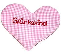 Heart pillow with saying "Glückskind pink chequered" pink chequered rapeseed pillow, warming pillow for birth or christening.