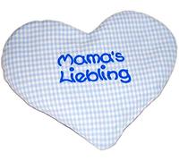 Heart pillow with saying Mamas Lieblinging light blue chequered, rapeseed cushion, warming pillow for birth or christening.