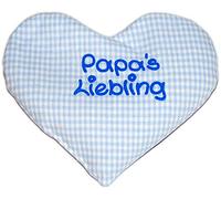 Heart pillow with saying "Papas Lieblinging" light blue chequered rapeseed cushion, pillow for warming, warming pillow for birth or christening.