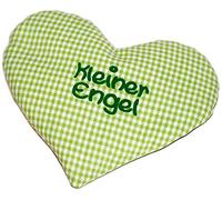 Heart pillow with saying small angel, green chequered, rapeseed cushion for warming, warming pillow for birth or christening.