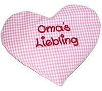 Heart pillow with slogan Grandma's favourite pink chequered rapeseed cushion for warming, warming pillow for birth or christening.