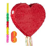 Heart Pinata 3x Set Inc. Blindfold & Bat Sweets Childrens Birthday Decoration