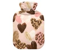 Heart Pink Leopard Pattern Hot Water Bottle with Velvet Cover Hot Water Bag for Pain Relief 1L, Neck Cramps Shoulders Pain Relief, Hot Cold Pack