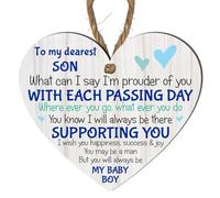 Heart Plaque for Son - MDF Wood | "To My Dearest Son" | Sentimental Gift | 3 Sizes | Birthday Gift | Christmas | Present | Or Just becuase | (Small: 10 cm (H) × 9 cm (W))