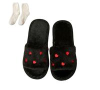 Heart Plush Slippers Women Men, Winter House Slides, Cozy Fuzzy Fluffy Shoes With Socks (Black, M, Adult, Women, 4.5, Numeric Range, UK Footwear Size System, 5, Medium)