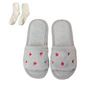 Heart Plush Slippers Women Men, Winter House Slides, Cozy Fuzzy Fluffy Shoes With Socks (Grey, M, Adult, Women, 6, Numeric Range, UK Footwear Size System, 6.5, Medium)