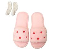 Heart Plush Slippers Women Men, Winter House Slides, Cozy Fuzzy Fluffy Shoes With Socks (Pink, M, Adult, Women, 6, Numeric Range, UK Footwear Size System, 6.5, Medium)