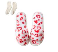 Heart Plush Slippers Women Men, Winter House Slides, Cozy Fuzzy Fluffy Shoes With Socks (Red, M, Adult, Women, 3, Numeric Range, UK Footwear Size System, 3.5, Medium)