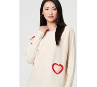 Heart Print Batwing Sleeve Jumper Izabel London Beige M/L