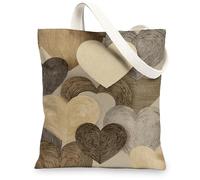 Heart Print Canvas Tote Bag, Modern Reusable Grocery Bags, Eco-Friendly Lightweight Tote with Shoulder Straps, Beige, 13x15 Inch