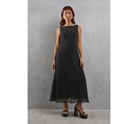 Heart Print Chiffon Slash Neck Bias Sleeveless Midi Dress Warehouse Black 8