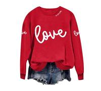 Heart Print Clothes Women, Ladies Love Heart Sweatshirts Valentines Day Print Long Sleeve Pullover Tops Crewneck Casual Loose Blouse Round Neck Comfortable Elegant Jumpers Tracksuit Valentine's Gifts