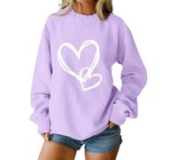 Heart Print Oversized Sweatshirt Women Valentines Ladies Sweatshirts Long Sleeves Loose Fit Pullover (Light Purple, XL)