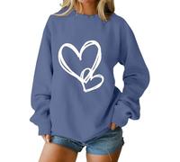 Heart Print Oversized Sweatshirt Women Valentines Ladies Sweatshirts Long Sleeves Loose Fit Pullover (Navy, S)