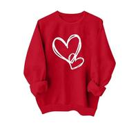 Heart Print Oversized Sweatshirt Women Valentines Ladies Sweatshirts Long Sleeves Loose Fit Pullover (Red, S)