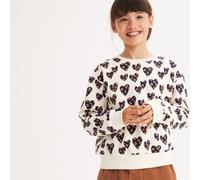 Heart Print Sweatshirt in Cotton Mix with Crew Neck Ecru Print