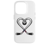 Heart Puck Love Crossed Sticks Ice Hockey Case for iPhone 14 Pro