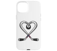 Heart Puck Love Crossed Sticks Ice Hockey Case for iPhone 15 Plus
