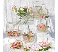 (Heart Purse, Ivory ) Large Metal Wire Mesh Wedding Table Decor Baskets