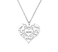 Heart Puzzle Necklace Personalised 1-12 Names Stitching Necklace 925 Sterling Silver/Stainless Steel Jigsaw Pendant Necklace BFF Friendship Necklace Family Necklace for Women Mom Couple