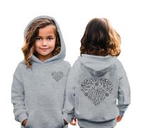 Heart QR Code Christmas Hoodie for Kids Girls 3-10 Years Xmas Pullover Hoody Jumper Long Sleeve Drawstring Sweater Hooded Sweatshirt with Pocket Casual Warm Sportswear (Grey, 4-5 Years)