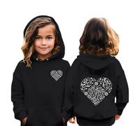Heart QR Code Christmas Hoodie for Kids Girls 3-10 Years Xmas Pullover Hoody Jumper Long Sleeve Drawstring Sweater Hooded Sweatshirt with Pocket Casual Warm Sportswear (Black, 3-4 Years)