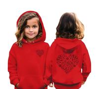 Heart QR Code Christmas Hoodie for Kids Girls 3-10 Years Xmas Pullover Hoody Jumper Long Sleeve Drawstring Sweater Hooded Sweatshirt with Pocket Casual Warm Sportswear (Red, 9-10 Years)