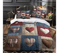 heart quilt pattern 3D Print Quilt Cover 3pcs Microfibre Anti-Fade Breathable Light handmade patchwork design Comforter Cover 2 Pillowcases Zip Closure Bed Set Teenagers & Adults King（220x240cm）