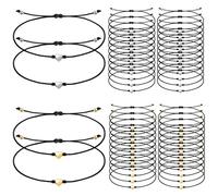 Heart Rainbow Friendship Bracelets Adjustable For Women, Silver, Gold Pendants, 48 Pieces Set, Ideal Birthday, Party, Friends, Couples As Gifts