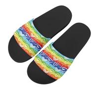 Heart Rainbow Stripes Novelty Sunflowers Pattern Slide Sandals for Women Girls, Comfotable Open Toe Non Slip Single Band Slide Sandals