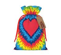 Heart Rainbow Tie-dyed Gift Bag with Handles and tag, Holiday Decoration, for Christmas, Birthday, Wedding - (M)