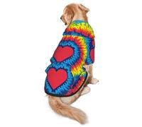 Heart Rainbow Tie-Dyed Print Dog Hoodie For Medium To Large Dogs, Warm, Soft, Breathable Sweatshirt, Easy To Wear Jumper For Winter And Fall, Pet Coat Pullover
