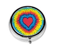 Heart Rainbow Tie-Dyed Print Personalised Portable Pillbox with,Mini Pillbox Compact and Convenient Pill Organiser for Storing and Organising Pills