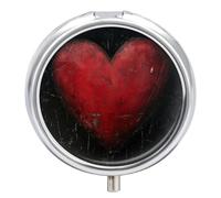 Heart Red Black Pill Case Box with 3 Compartment Medicine Vitamin Organizer for Purse Pocket 5x5cm