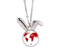 Heart Red World Map Valentine's Day Rabbit Necklace Pendant Bunny Animal Jewelry Gift