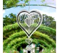 Heart Reflective Wind Spinner Set, Double-Sided Holographic Bird Reflector Discs Stainless Steel Keep Birds Away Devices for Outdoor Yard Window Garden Hanging Decoration