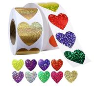 Heart Reward Stickers, 1000 Pcs Glitter Love Heart Stickers 25mm Sparkly Hearts Sticker for Envelopes Valentine's Day Crafts