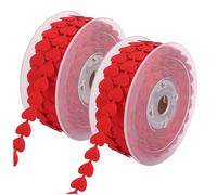 Heart Ribbon 15mm Wide Red Valentine's Day Ribbon with Embossed Hearts 2 Rolls 20m Each Polyester Wired Ribbons for Wrapping Wedding DIY Decor