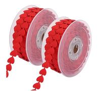 Heart Ribbon, 15mm Wide Red Valentine's Day Ribbon with Embossed Hearts, 2 Rolls 20m Each Polyester Wired Ribbons for Wrapping, Wedding, DIY Decor