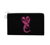 Heart Ribbon Out Breast Cancer Awareness Coin Purse Cute Change Pouch Wallet Clutch Bag with Zip