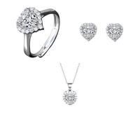Heart Ring Earrings Necklace 3 Piece Set for Women Sparkling for Her 1CaratMoissanite Heart Pendent for Girls Anniversary Mother's Day Valentines Jewelry Suitcase Organizer (D, One Size)