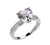 Heart Ring Elegant Rhinestone Ring for Women Work Full Zircon Copper Rings for Women Size 6 10um Craft Set Rings, 9, Copper, No Gemstone