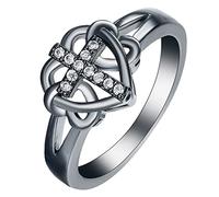 Heart Ring, Pretty Wedding Band Plated Hollow Knot Cross Cubic Zirconia Women Ring Size with Box