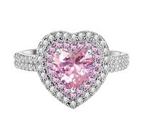 Heart Ring Ring Pink Womens Diamond Ring Zir-con Full Plated Rings Wee Ring (Pink, 6)